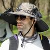 1 Set Outdoor Sun Hat with 2 Fan Large Brim Windproof Strap Solar or USB Charging Anti-UV Sun Protection Great Breathability Outdoor Fishing Camping