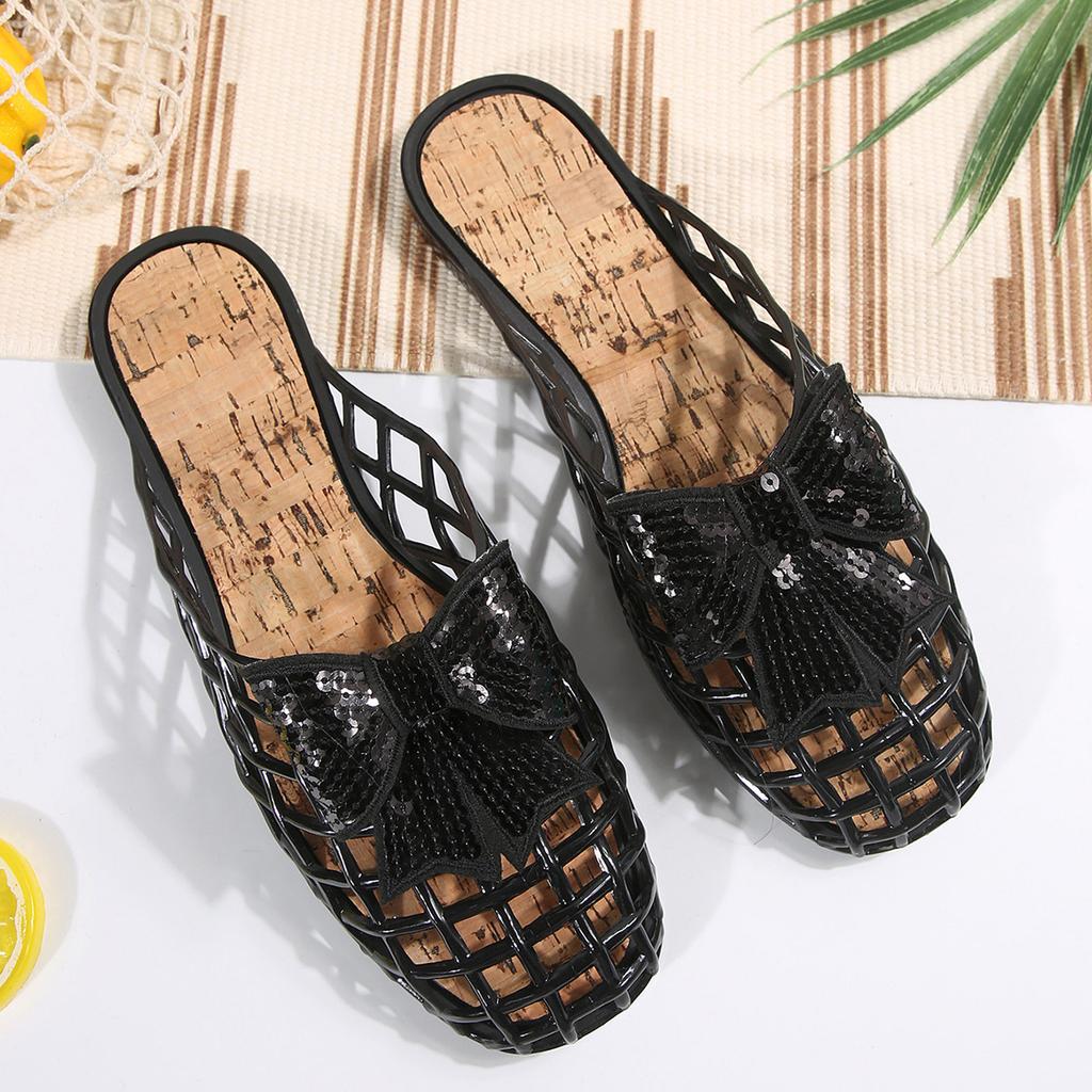 Fashion 2025 Flat Women's Slippers Fashionable Hollow Daily Bow Sandals Women's Summer Outdoor Beach Shoes Pantuflas De Mujer Slides