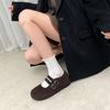 Wełniana wersja retro dwurzędowe wełniane płaskie buty Mary Jane damskie pojedyncze buty zimowe pluszowe ciepłe bawełniane buty puszyste buty