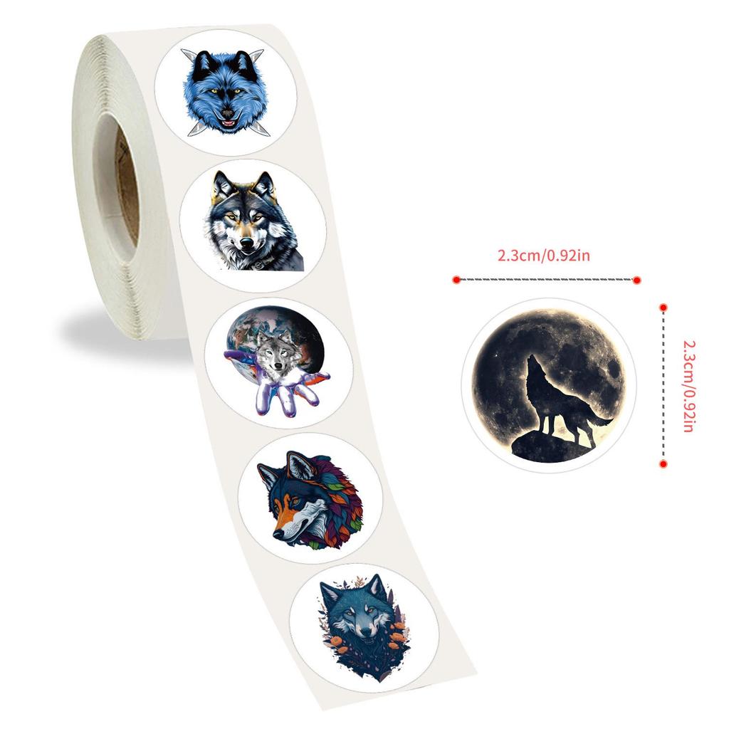 Cartoon Wolf Stickers Roll for Fridge, Skateboard, Cabinet, Cup, Phone, Planner, 500 Pieces