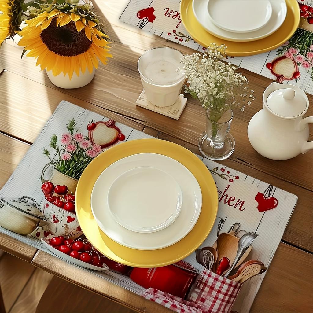 4pcs Rectangular Placemats- Thin- Early Summer Sweet Kitchen Element Placemats, Vibrant, Heat-Resistant and Easy to Clean, 12x18 Inches