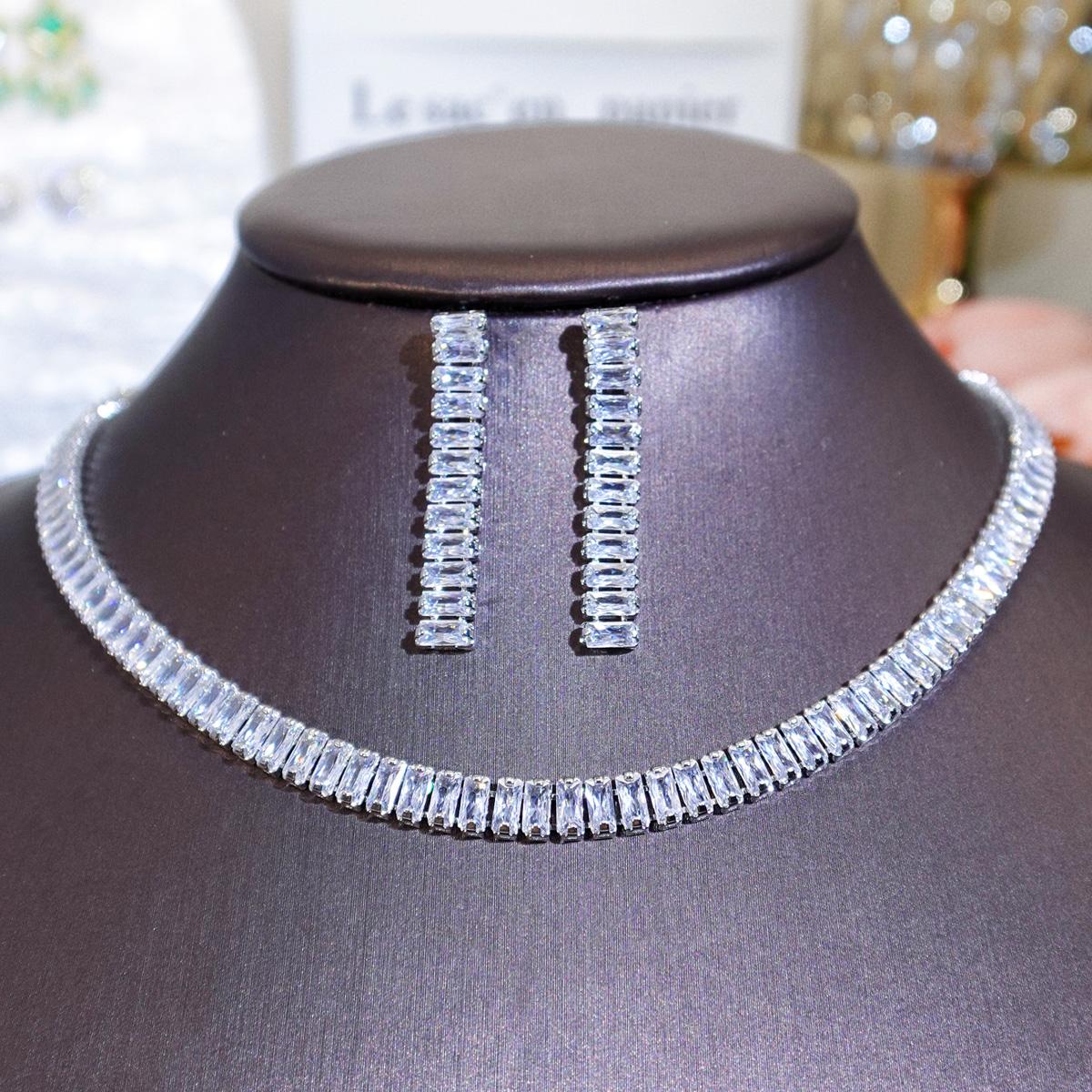 

CMM 2PSC Невыцветающий циркон однорядный Европейский и Американский модный индивидуальный комплект ожерелья и серег цепочка на ключицу классические комплекты ювелирных изделий серебряный