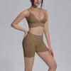 Seamless Yoga Workout Set Zip Jacket Sports Bra V-Waist Shorts Leggings Gym Fitness Outfit