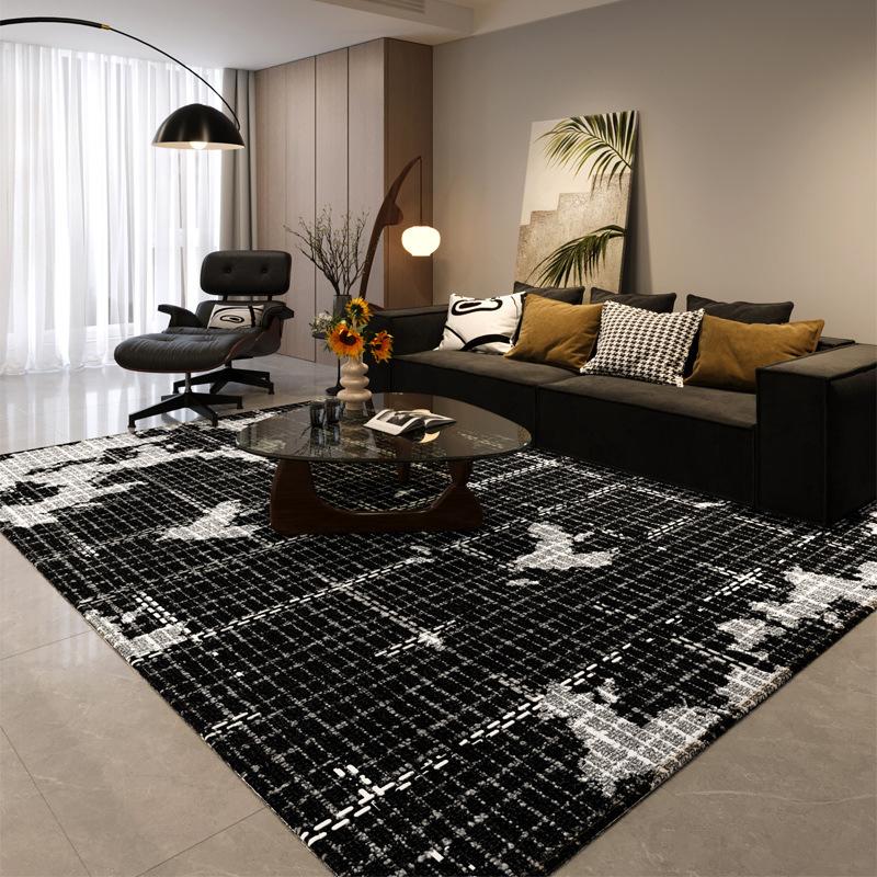 Scandinavian Black  White Geometric Rug Non-Slip High Density Carpet for Modern Living Room Bedroom Office Decor