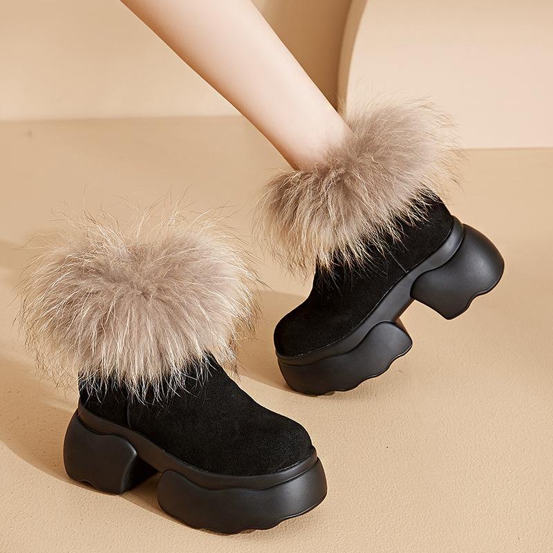 

Raccoon fur thick-soled snow boots women s winter shoes winter new thickened velvet cotton boots warm short boots 35 чёрный