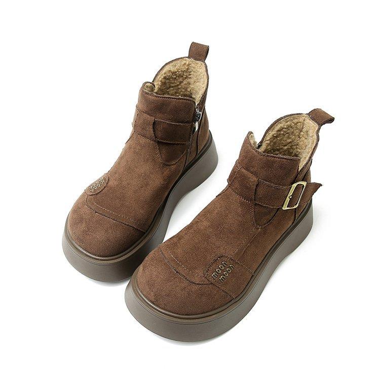 [Ushilai] British Wind Velvet Warm Martin Boots Women's 2025 Winter New Fashion Casual Versatile Short Boots