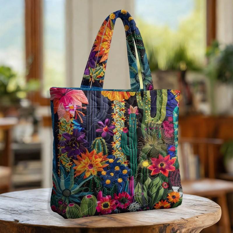 Floral Print Quilted Tote Bag - Shoulder Hand Carry Medium Size Street Style