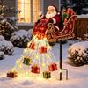 Outdoor Weihnachtsmann Wegdekoration Schlittenfigur Licht, Solarbetriebene Weihnachts-Gartendekoration für Blumenbeete Geschenke verteilend Sterne