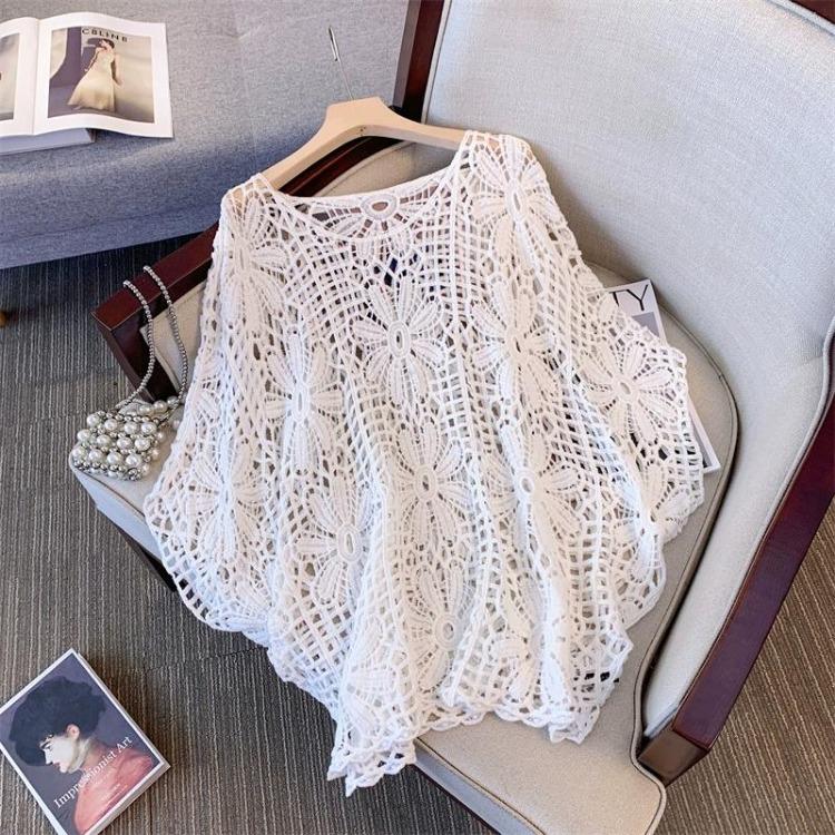 2024 New Summer Women Lace Fashion Tops Sleeveless Casual Loose Tees Basic Bat T-Shirt by Dimanaf