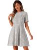 Allegra K Women's Short Sleeve Checked Tweed Dress with Zipper and Buttons, Casual Mini Dress, Apricot, Size L