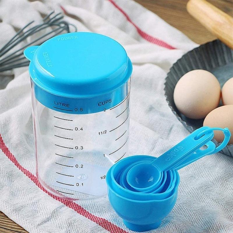 7 Pcs/Set Measuring Cups and Spoons Set Plastic Kitchen Utensils for Baking Coffee Tea with Easy To Read Marks