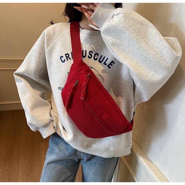 Trendy Women's Corduroy Crossbody Bag - Large, Simple Solid Color Shoulder Bag