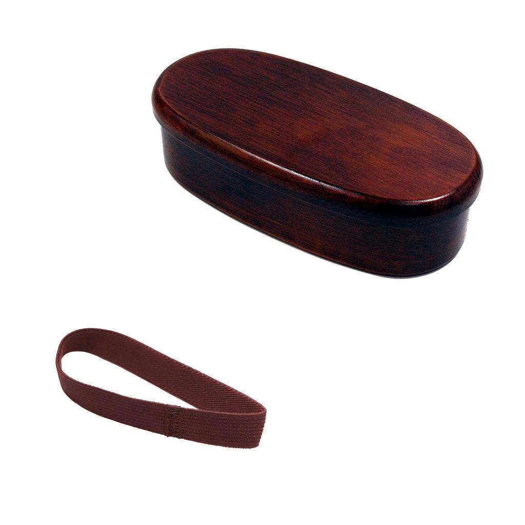 Osaka Choseido Wooden Hollowed-Out Lunch Box, Oval (Mokume) with Lacquer Finish, Single Tier (400cc, Slender Oval, Divided, Brown Band)
