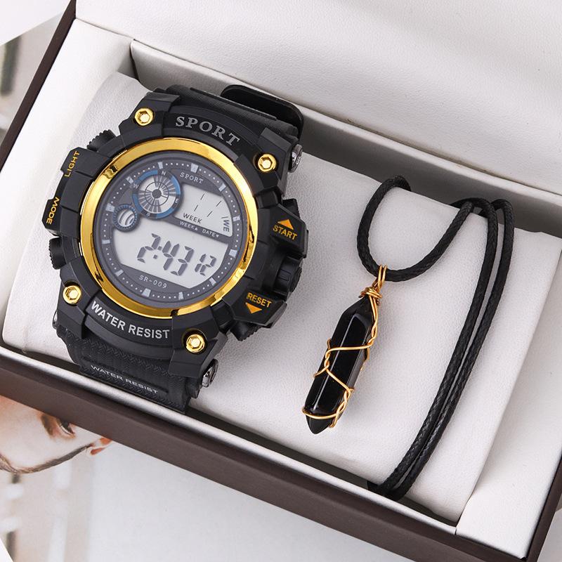Fashion Waterproof Men S Calendar Watch Hands Quartz Watch Sports Men S Watch Jade Pendant Set