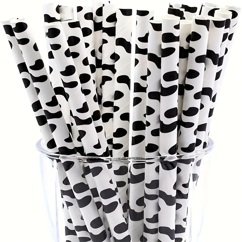 10/30pcs Black And White Cow Print Paper Straws for Farm Birthday Party Supplies Drinking Straws Eco-Friendly Farm Theme Decor