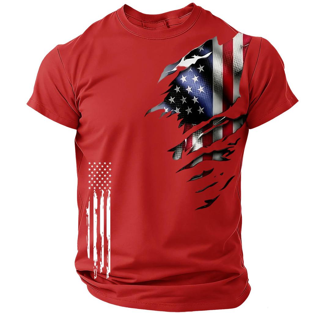 Men’s Short Sleeve Crew Neck T Shirt with Distressed Flag Print Casual Loose Fit Graphic Tee for Everyday Wear