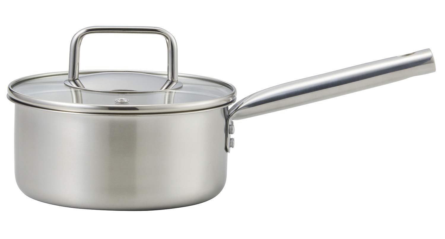 

Bestco Satin Saucepan, 16cm, Echoes, Lightweight, Visible, Stainless Steel, with Glass Lid, Induction Compatible, ND-6341