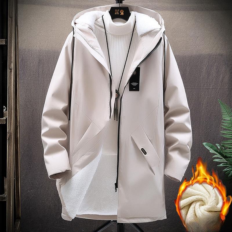 

Plush Cotton-padded Coat for Men, Autumn and Winter Hooded Cotton-padded Clothing for Teenagers, Winter Plus Velvet and Thickened Mid-length R M