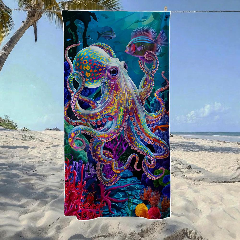 

Cartoon Octopus &Cute Marine Life Beach Towel, Soft Quick-Drying, Perfect For Portable Outdoor Travel, Camping And Summer Beach W30*H60(CM)