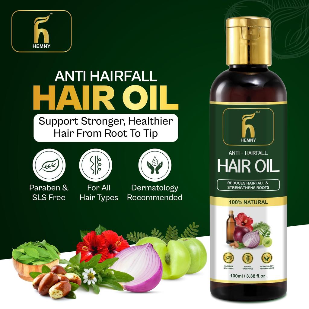 Hemny Anti Hairfall Hair Oil For Men & Women | Promotes Hair Growth & Reduces Hair Fall | With Hibiscus, Almond,Castor, Amla, Neem,Coconut and Bh