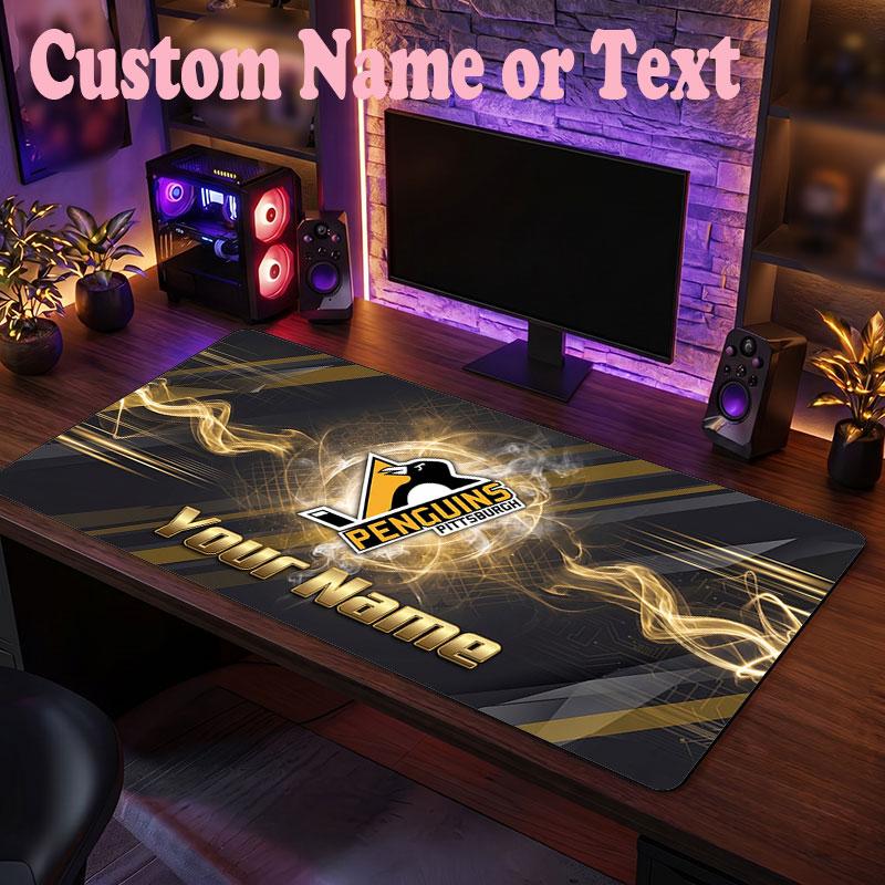 Pittsburgh Penguins Benutzerdefinierter Name Text Mauspads, Große Schreibtisch-Mausmatte Personalisiertes Home-Office-Geschenk