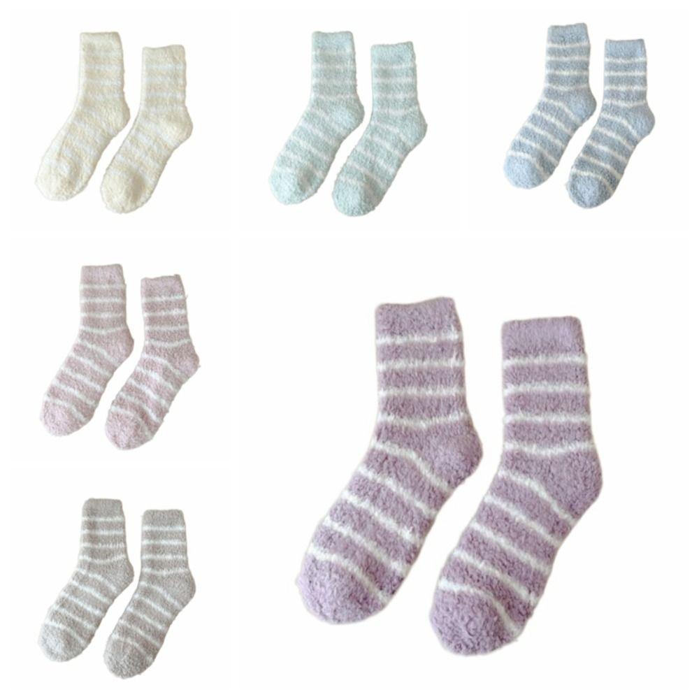 6Pairs Patchwork Thicken Velvet Socks Stripe Sleeping Socks Warm Coral Fleece Socks  Women