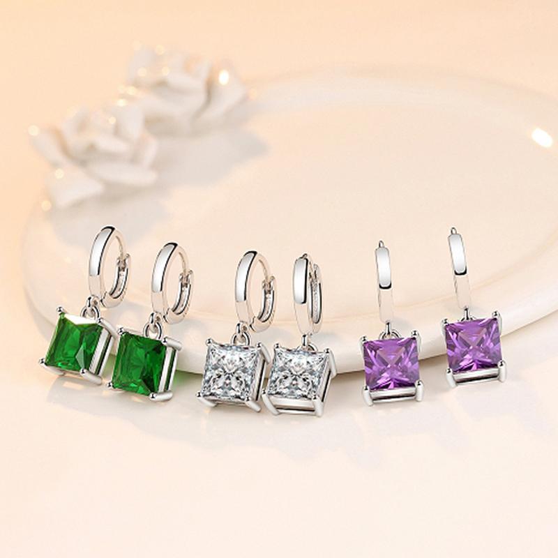 HuiSept Mode Silber 925 Ohrringe Schmuck Quadratische Form Smaragd Amethyst Edelstein Hängeohrringe für Damen Hochzeitsgeschenk Schmuckstück