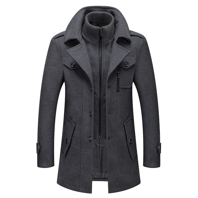 

Men s Double Collar Wool Coat Fashion Handsome Autumn Winter Business Style High Quality Middle-aged Men s Fashion Woolen Coat XXXXXL сірий