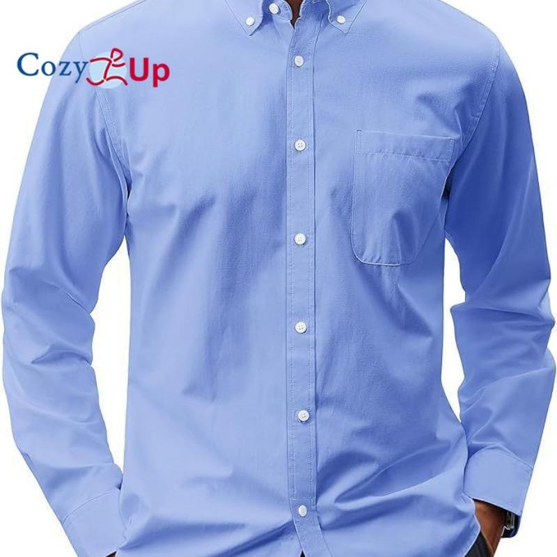 Cozy Up Men's Oxford Shirt Solid Casual Button Down Collar Shirts Long Sleeve Dress Shirts with Pocket