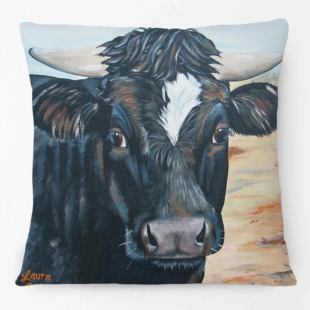 Oil Painting Farm Animals Poster Cushion Cover Cow Sheep Goat Rustic Style Home Decorative Square Pillow Case