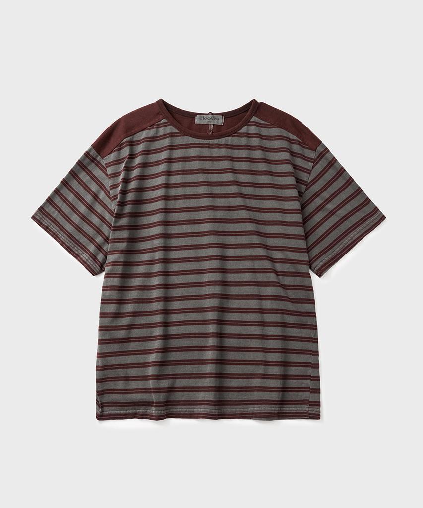 HOOVES Multimix Stripe Crop Short Sleeve Tee [Burgundy]
