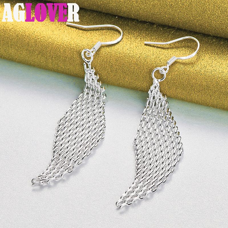 925 Sterling Silver Intertwined Network Drop Earrings Jewelry