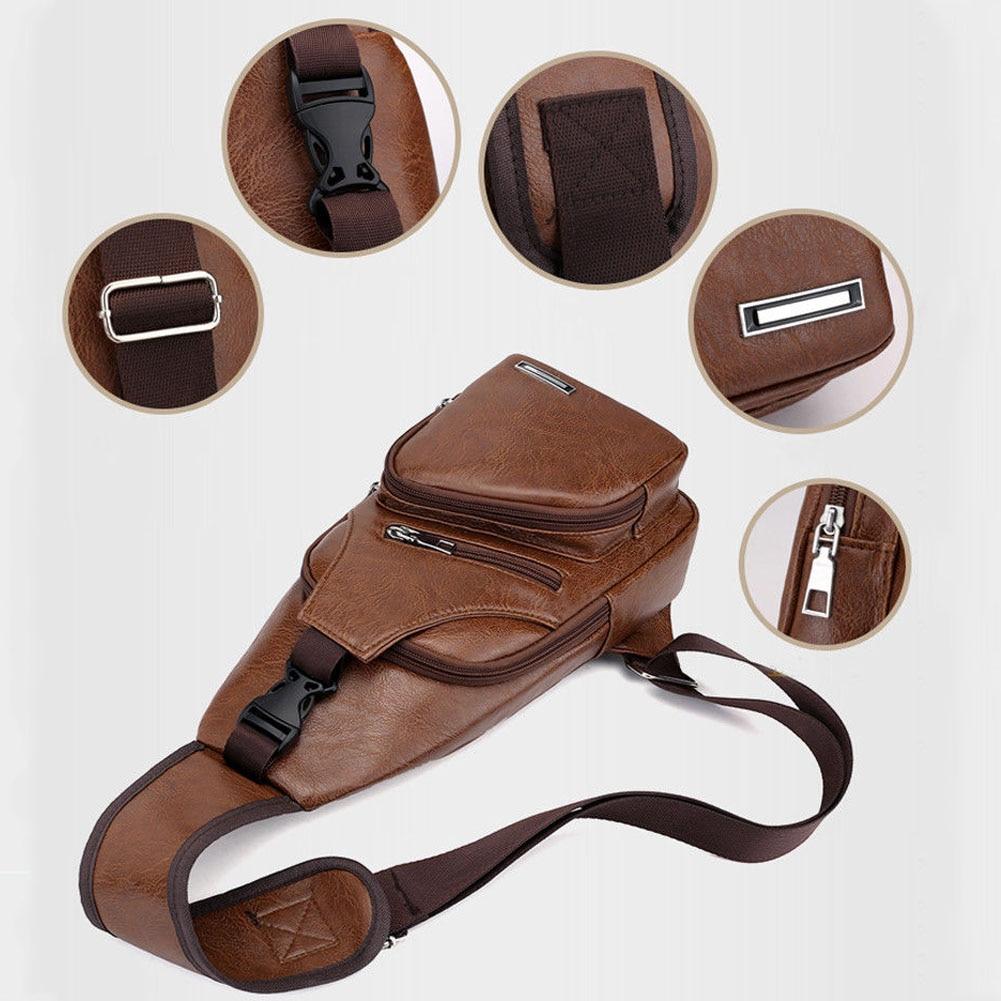 Fashion Men's Leather Sling Pack Chest Shoulder Crossbody Bag Biker Satchel Men Briefcases