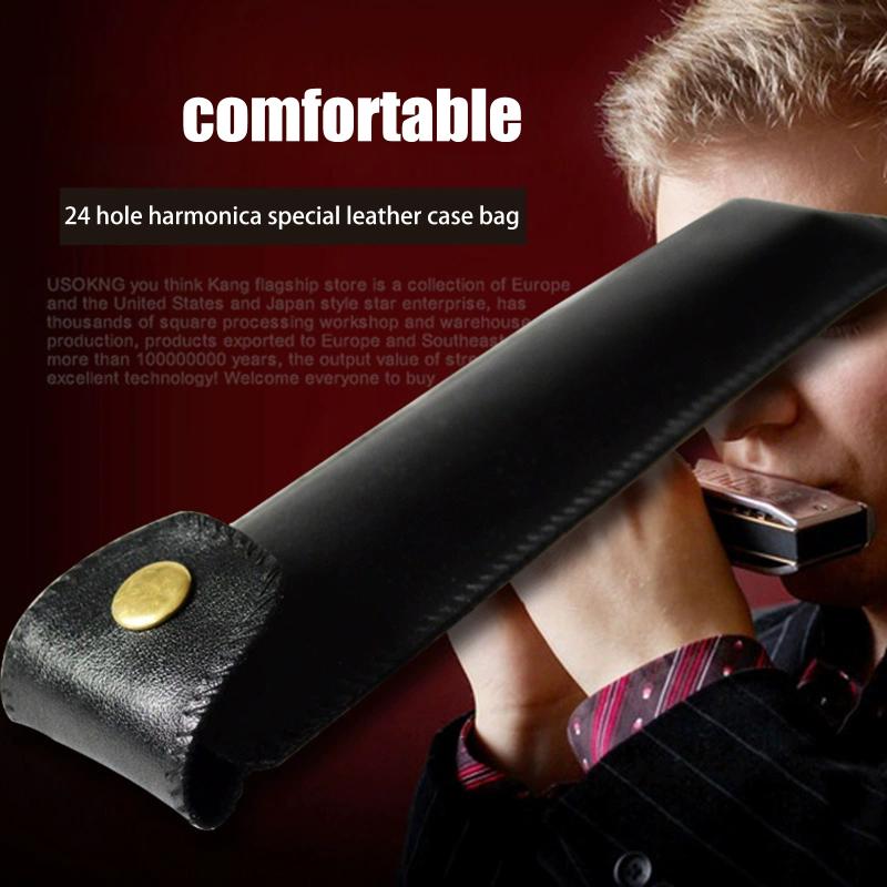 24 Holes Harmonica Case Artificial Leather Bag With Buckle For Student Musical Instruments