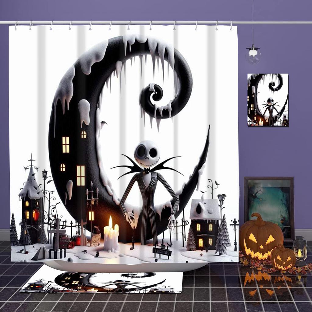 2025 Halloween ghost costumes Pattern Bathroom Shower Curtain With 12 Hooks Home bathroom decor and accessories