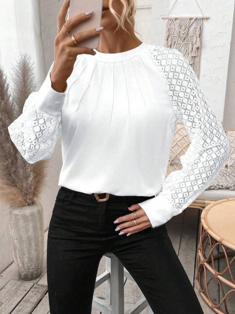 Ladies' Solid Color Lace Patchwork Casual Temperament Top
