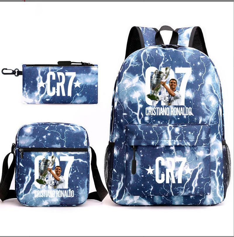 Football Star Teenager Student Schoolbag Ronaldo Pattern Three-Piece Backpack