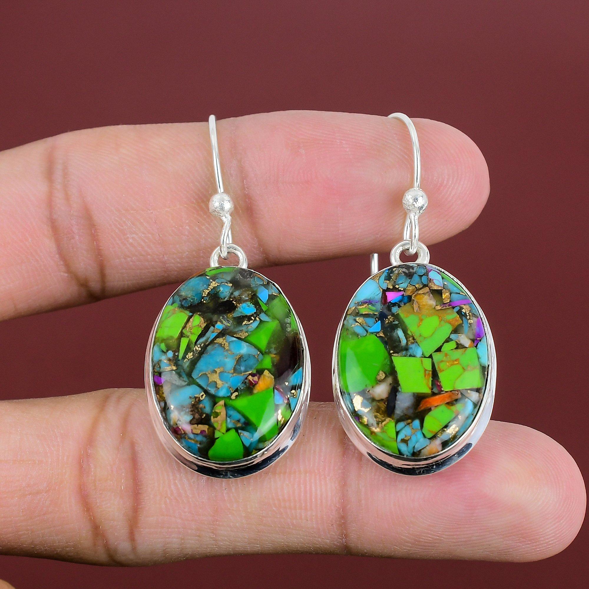 Fiesta Kingman Turquoise Earring Gemstone Jewelry Multi Copper Turquoise Earrings 925 Sterling Silver Earrings Handmade Earring Boho Jewelry