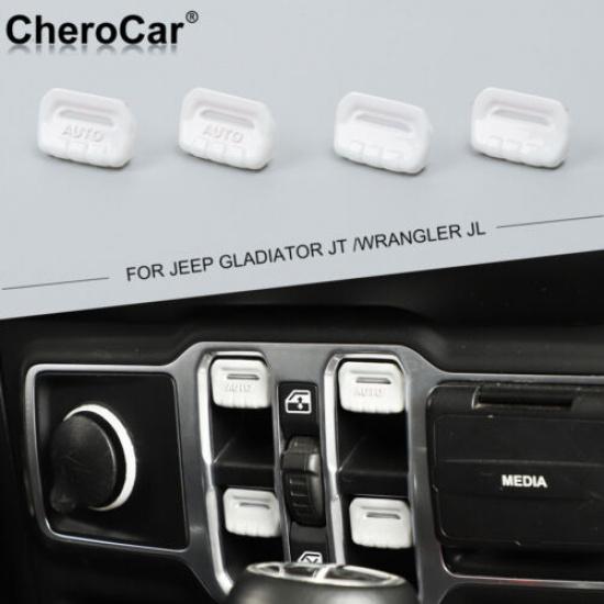 White 4X Window Lift Switch Button Cover Trim For Jeep Wrangler JL & JT +