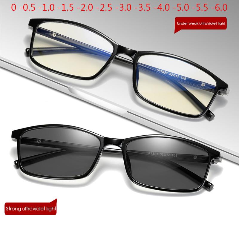 TR90 Thin Frame Change Color Eyewear Photochromic Eyeglasses Women Men Prescription 0 -0.5 -1.0 -1.5 -2.0 -2.5 -3.0 To -6.0