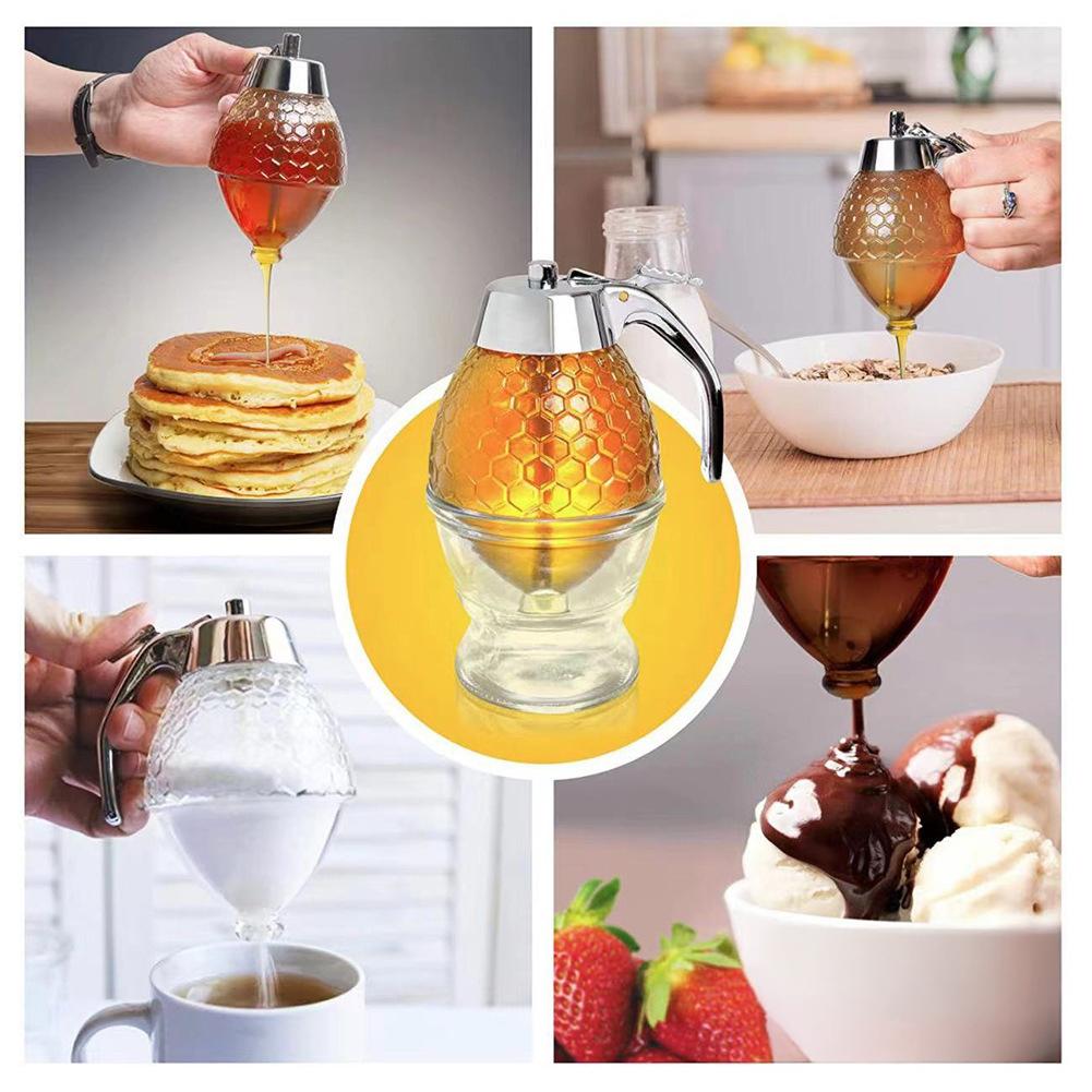 Dávkovač medu proti odkapávání Medová sklenice Plastová vzduchotěsná sklenice Sklenice typu trychtýře Nádobka na sirup Nádoba na tekuté těsto Dávkovací láhev s podstavcem