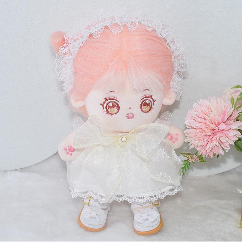 White Princess Dress & Headband Set for 20cm Cotton Dolls - 10cm/20cm Size Dress-Up Accessories