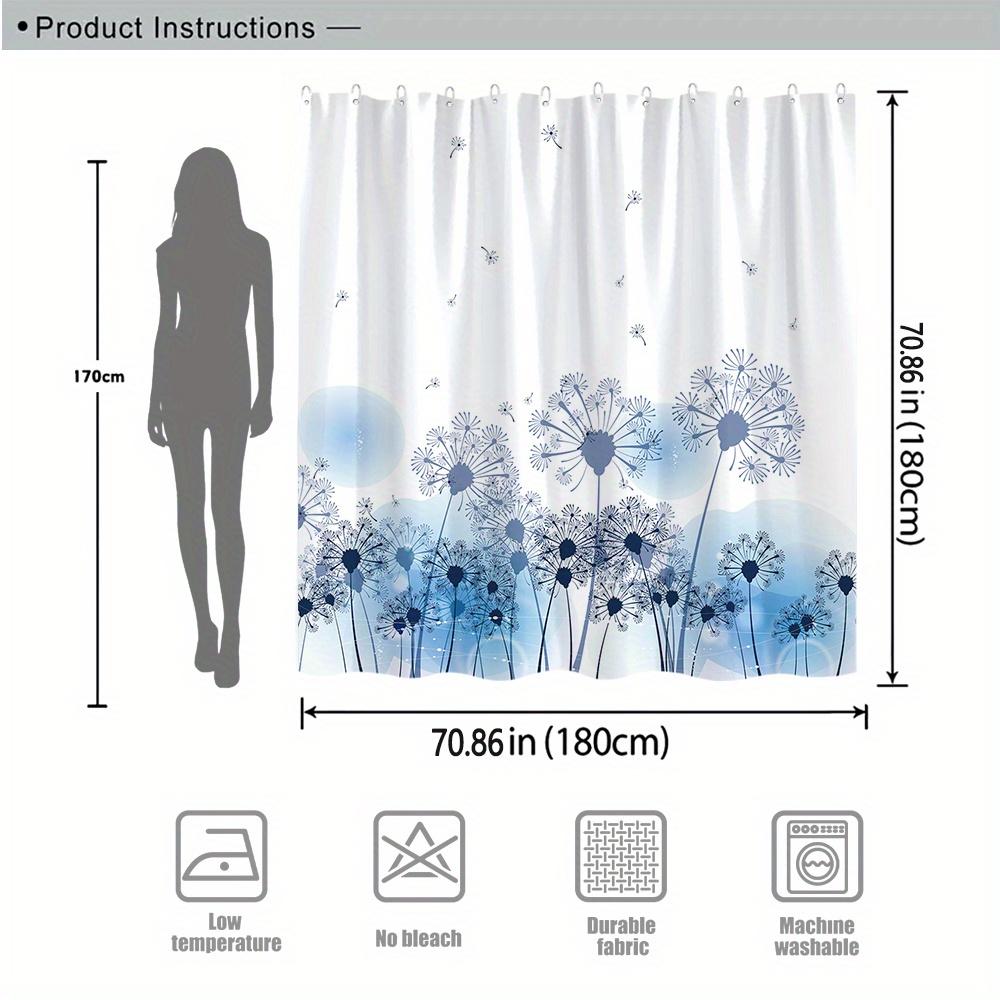 Dandelion Shower Curtain, Blue & White Minimalist Design, Floating Seeds,Polyester, Machine Washable