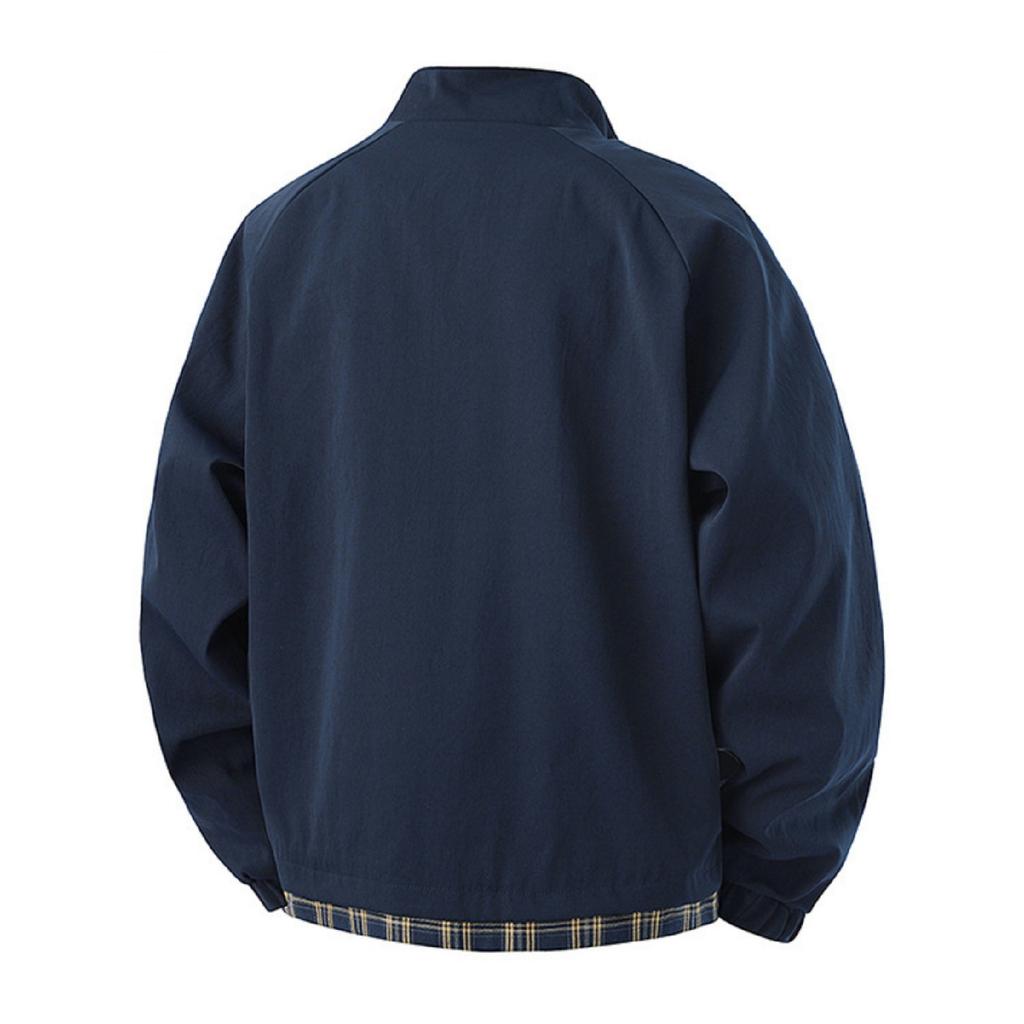 Men's Casual Checkered Patchwork Style Sports Jacket, Men's Loose Stand-up Collar Work Jacket