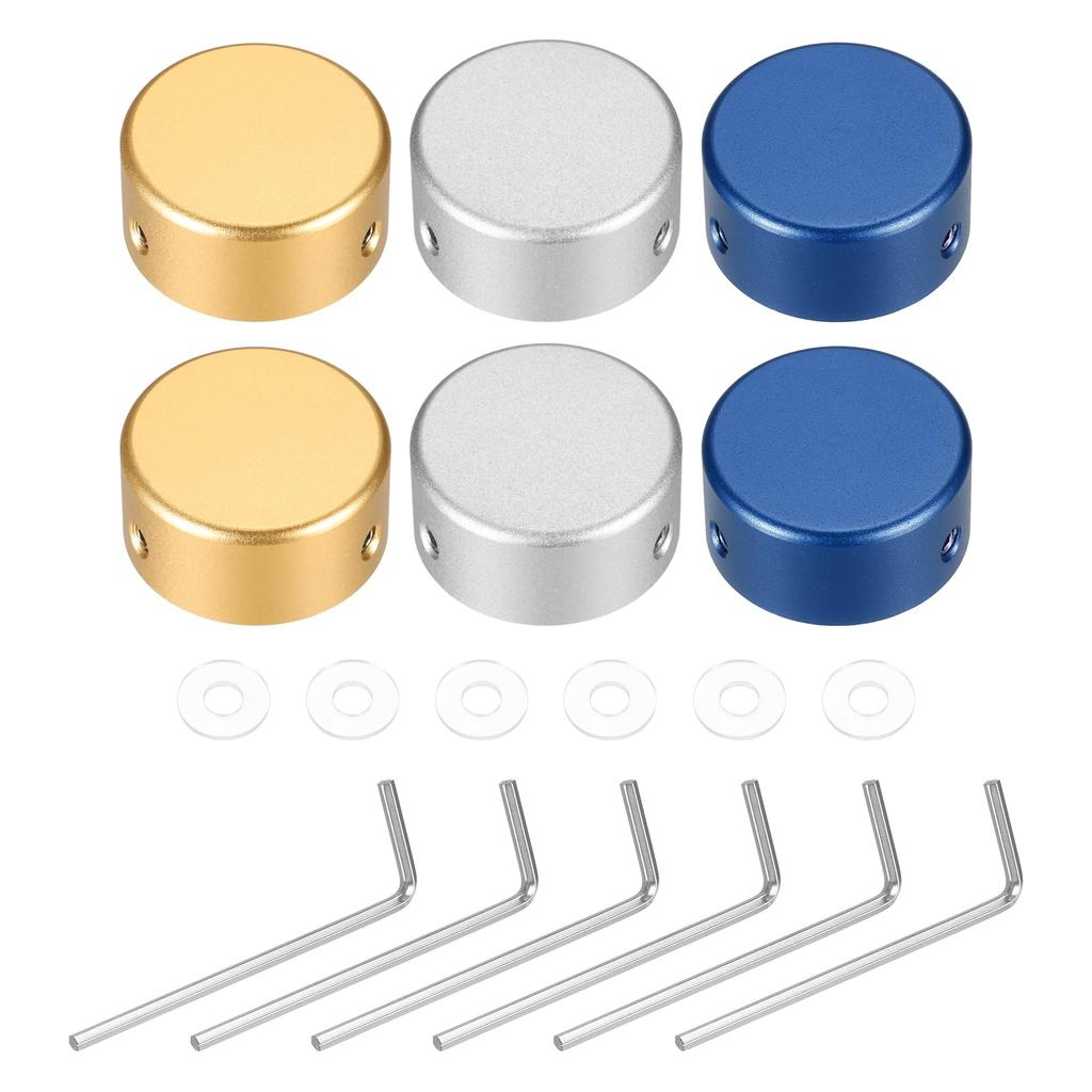 Uxcell 6 Pieces Footswitch Toppers Guitar Pedal Button Caps Metal Footswitch Top Covers for Inch Guitar Effect Pedal and Dark Blue 3/8 Buttons, Gold,