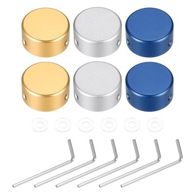 Uxcell 6 Pieces Footswitch Toppers Guitar Pedal Button Caps Metal Footswitch Top Covers for Inch Guitar Effect Pedal and Dark Blue 3/8 Buttons, Gold,