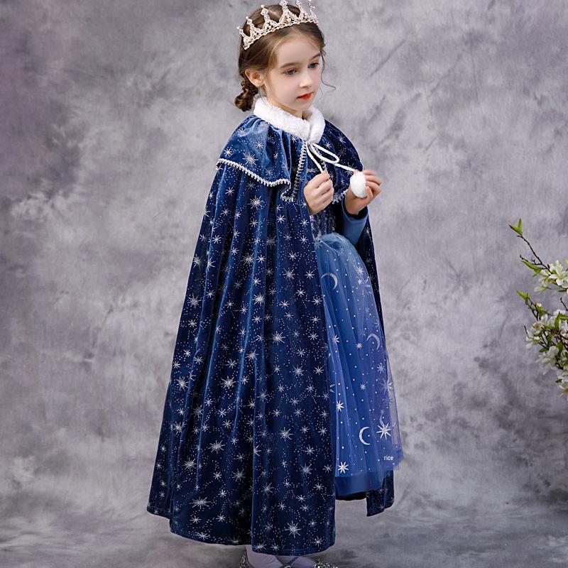 Mädchen Kälteabweisendes Elsa Prinzessin Samt Cape mit Fleecefutter
