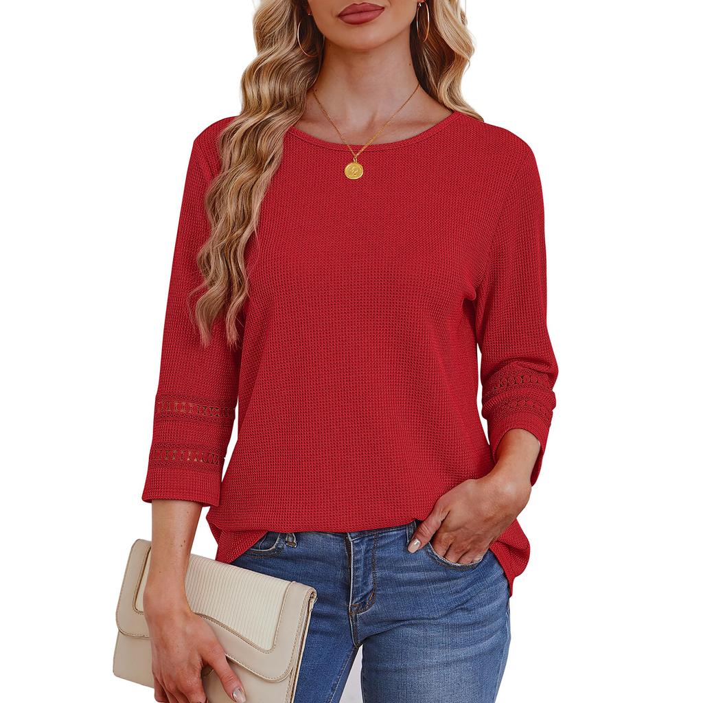 Women's Fashion Loose-Fit Round Neck Color Long-Sleeve Top