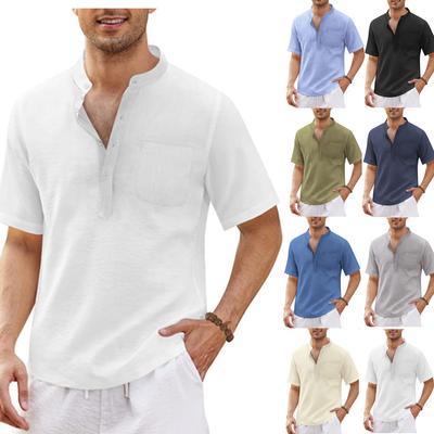 Summer New Men's Short-Sleeved T-shirt Cotton and Linen Led Casual Men's T-shirt Shirt Male Breathable S-3XL
