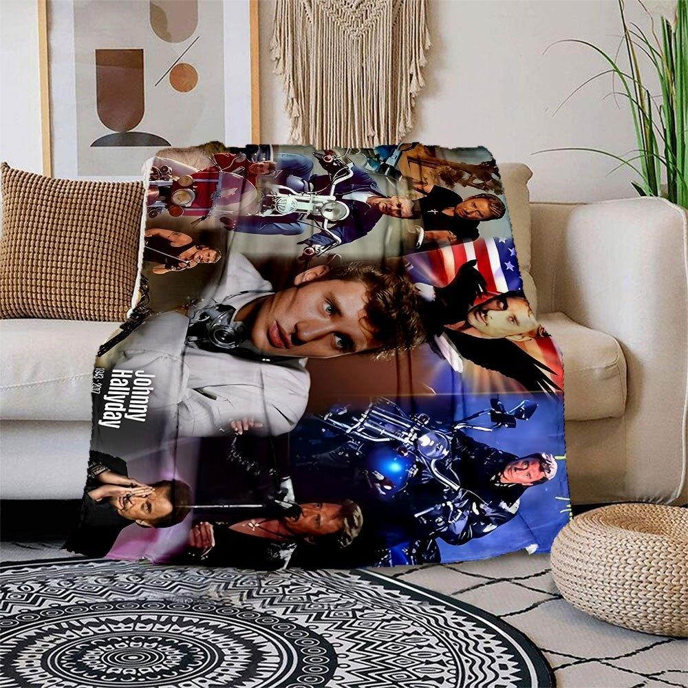 

Johnny Hallyday Tribute Poster CollageBlanket Flannel Throw Blanket for Sofa, Bed, Travel, Camping, Office, Couch, Chair, And Bed Gift for C 150x180cm